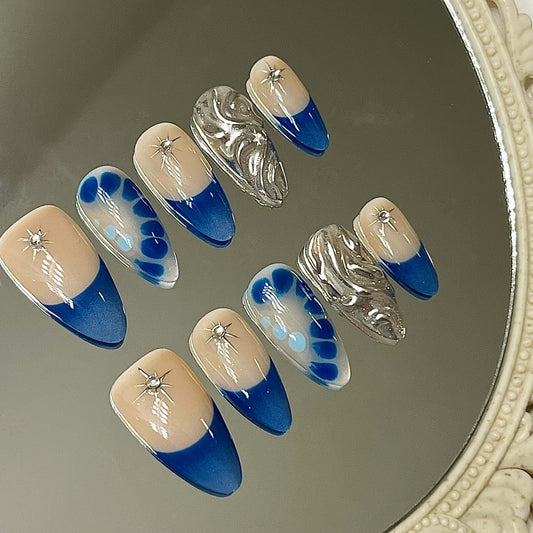 oyal Blue Chrome & Ombré Press-On Nails | Reusable 3D Swirl & Starburst Design | Abstract Manicure Set | Fake Nails False Nails (Copy) - Liliana Nail's