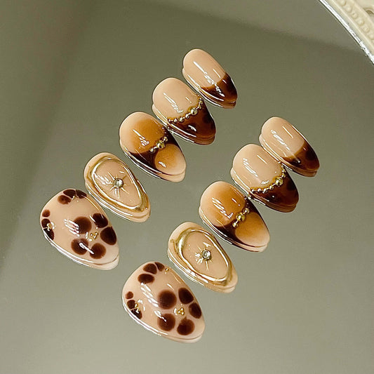 Café Au Lait Fall Blossom 10pc Acrylic Handmade Press-On Nails With Free Tool Kit - Liliana Nail's