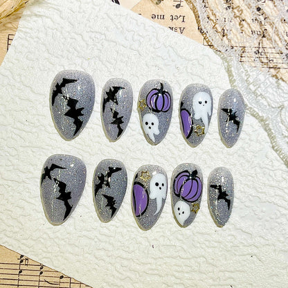 Spooky Pumpkin Handmade Acrylic Press-On Nails | Easy Stick on| Halloween Reusable Manicure | Fake Nails False Nails