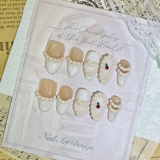 Cherry Cake Handmade Acrylic Press-On Nails | Reusable Manicure | Fake Nails False Nails