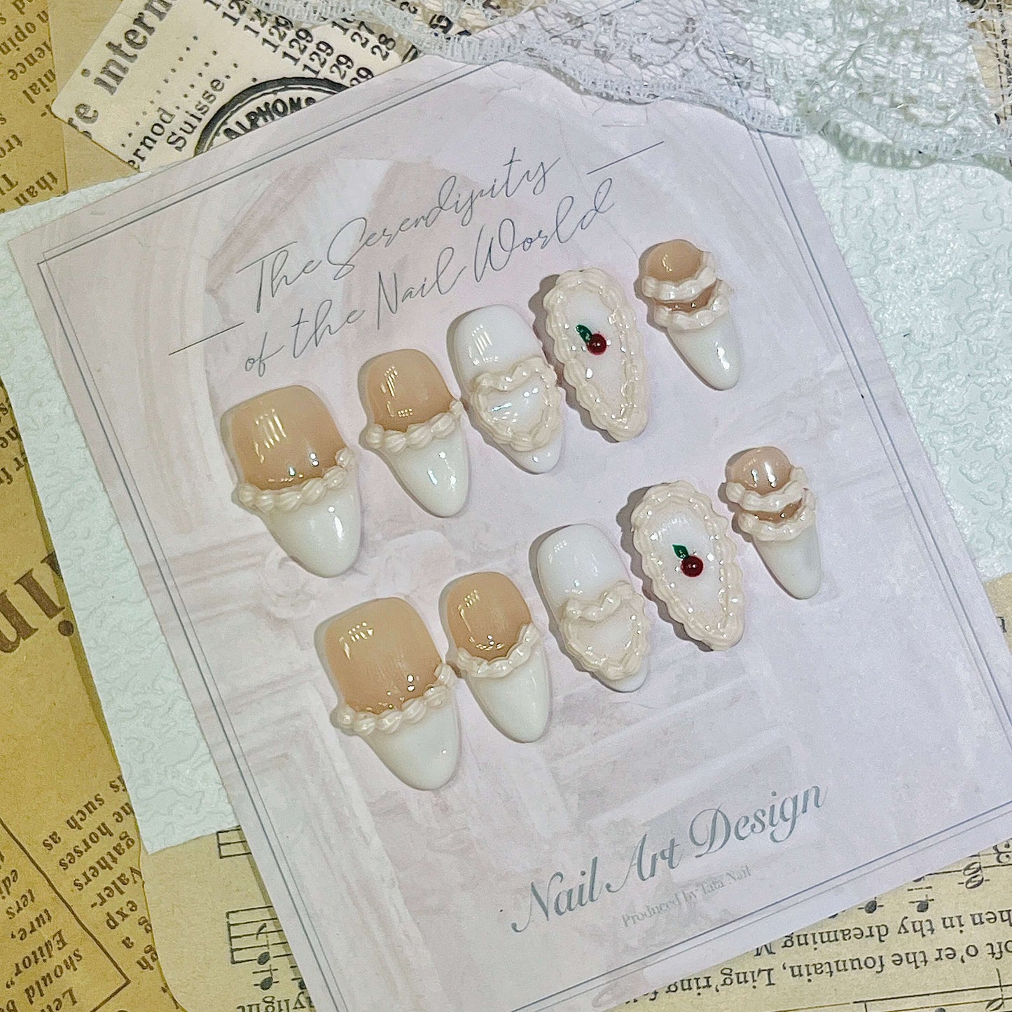 Cherry Cake Handmade Acrylic Press-On Nails | Reusable Manicure | Fake Nails False Nails