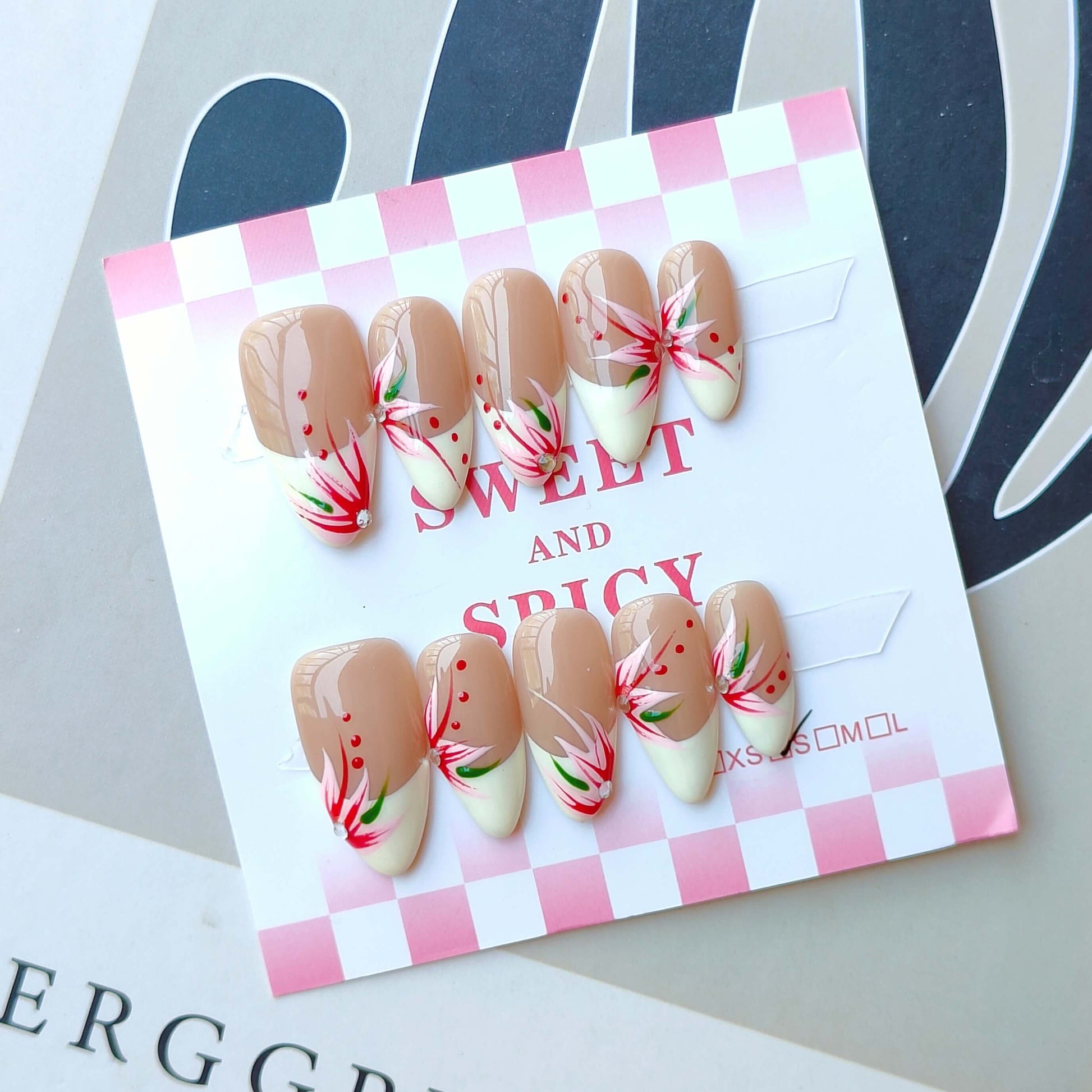 Trendy Floral French Handmade Acrylic Press-On Nails | Easy Stick-On Manicure | Elegant Bloom Design| Fake Nails False Nails - Liliana Nail's