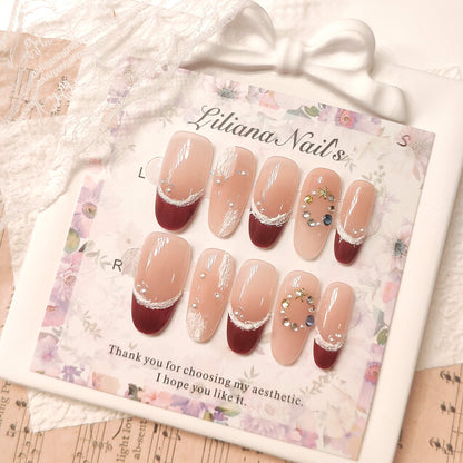 Mixed Christmas Press on Nails | 3D Bow, Gingerbread, Red & Black Nails, "Holiday Party" Sweater Texture Fake Nails