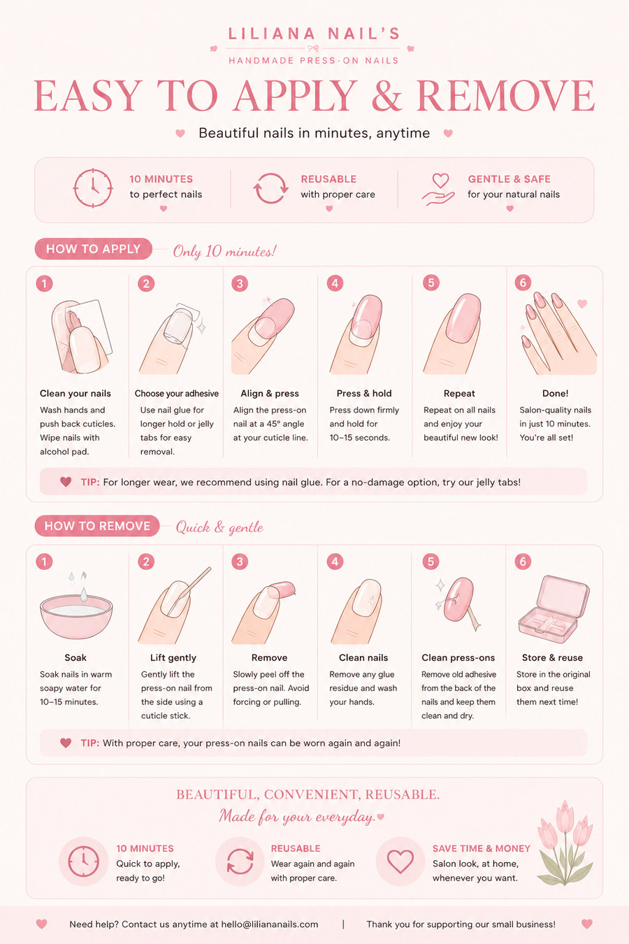 Liliana Nail's press-on nail application and removal guide